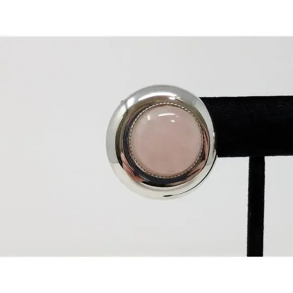 Silver Tone Pink Round Dome Button Clip On Earrings Classic Office - Picture 2 of 6